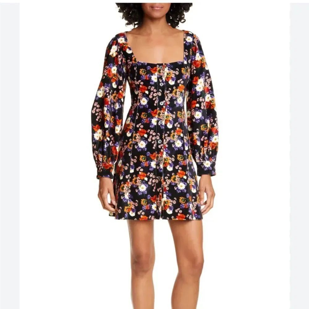 STAUD Chandler Velvet Dress Black Floral XS